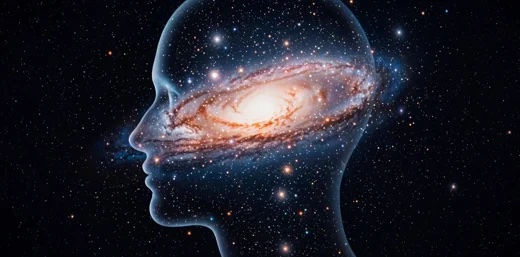 Silueta de una cabeza humana con una galaxia en su interior